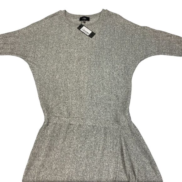 COA Sweater Dress Women's Large Gray Heather Knit Flowy Draped Hem Crew Neck - Picture 16 of 16